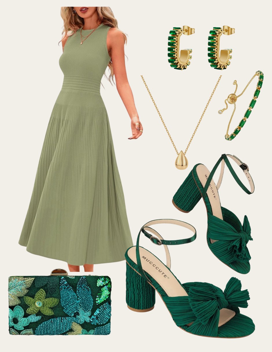 Emerald Hour outfit collage